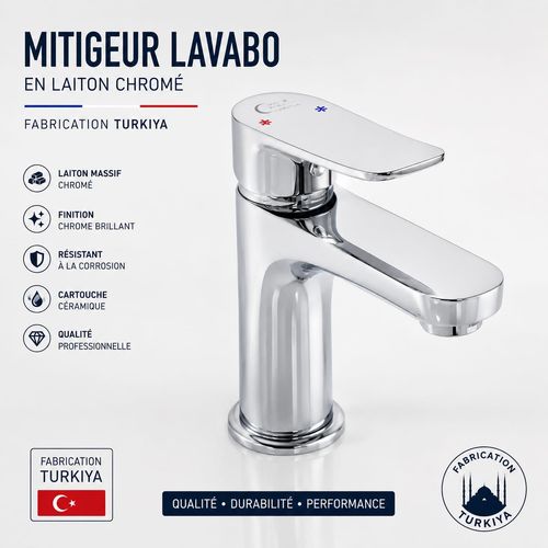 Mitigeur Lavabo Chromé En Laiton Massif – Fabrication Turque
