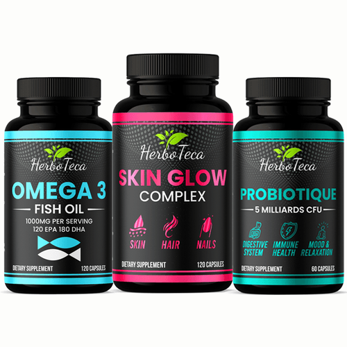 Pack Beauté Et Vitalité (femme) Skin Glow 120 Caps, Probiotique 60 Caps, Omega 3 120 Softgels
