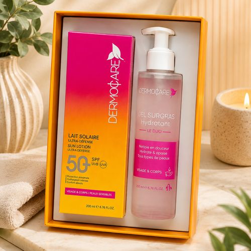 Le Duo Spf 50+ – Lait Solaire Ultra-défense + Gel Surgras Hydratant