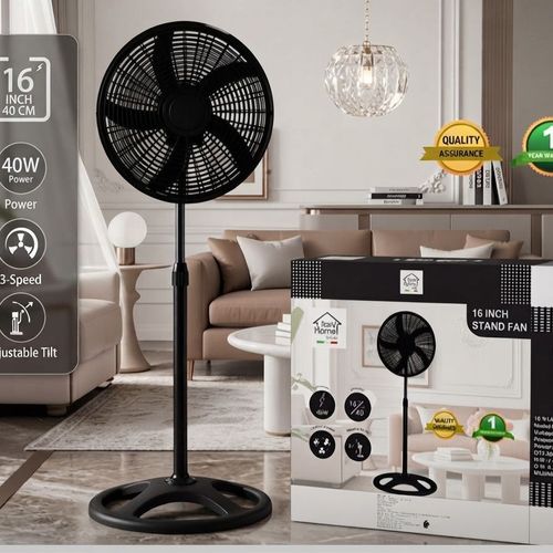 Ventilateur Sur Pied Moderne 16" (40 Cm) - 40w, 3 Vitesses, Inclinaison Réglable - Design Noir Mat Premium