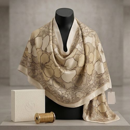 Châle Imprimé Camélia 180 × 70 Cm – 100 % Tencel _ Collection – Jardin Secret