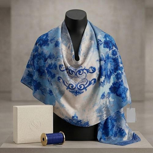 Châle Imprimé Azur 180 × 70 Cm – 100 % Tencel _ Collection Ligne D'harmonie