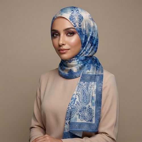Châle Imprimé Azur 180 × 70 Cm – 100 % Tencel _ Collection Ligne D'harmonie
