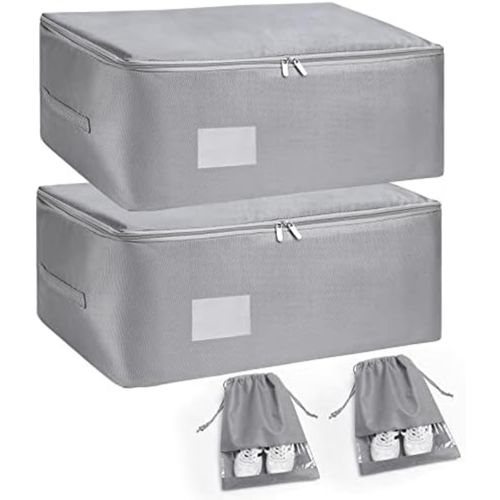 Lot De 2 Sacs De Rangement Sous Lit Avec Fenêtre Et Poignées + 2 Sacs À Chaussures Offerts | Organisateurs De Vêtements, Couettes, Couvertures Et Jouets | Gris