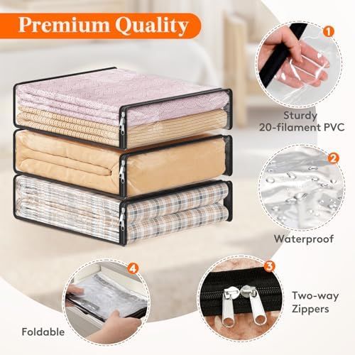 Lot De 4 Sacs De Rangement Transparents 14 L Avec Fermeture Éclair – 40 × 35 × 10 Cm