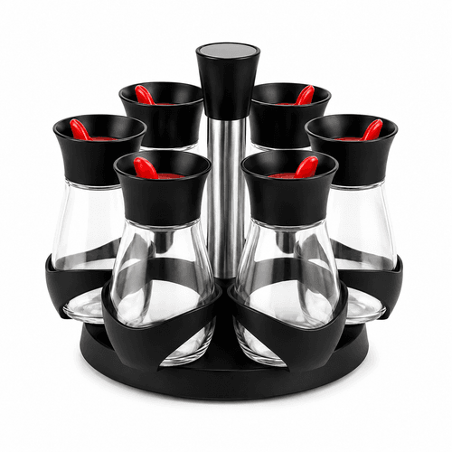 Ensemble De 6 Pots À Épices Rotatif - Support Design
