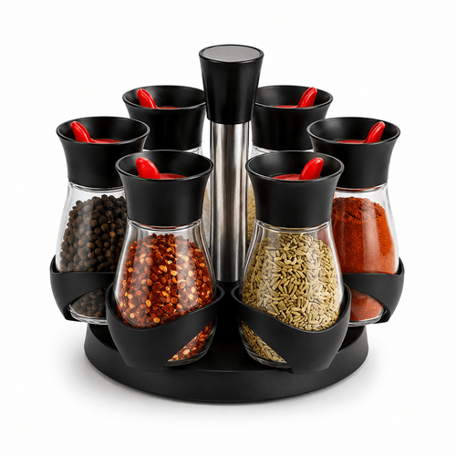 Ensemble De 6 Pots À Épices Rotatif - Support Design