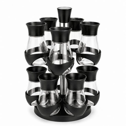 Carrousel À Épices Rotatif 12 Pièces – Noir & Verre