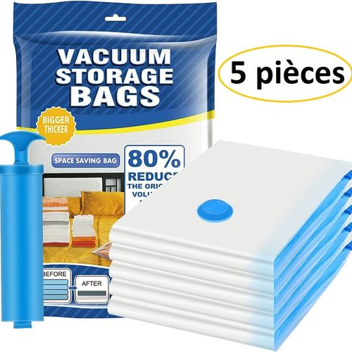 Pack 5 Sac De Rangement Pour Voyage Avec Pompe – Sac Sous Vide Stockage Vêtement