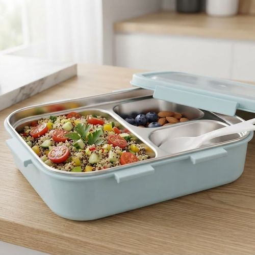 Lunch Box -3 Compartiments Inox + Cuillère-compatible Micro-ondes