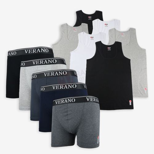 Lot 6 Débardeurs + 5 Boxers Avec Bande Simple Coton Multicolore