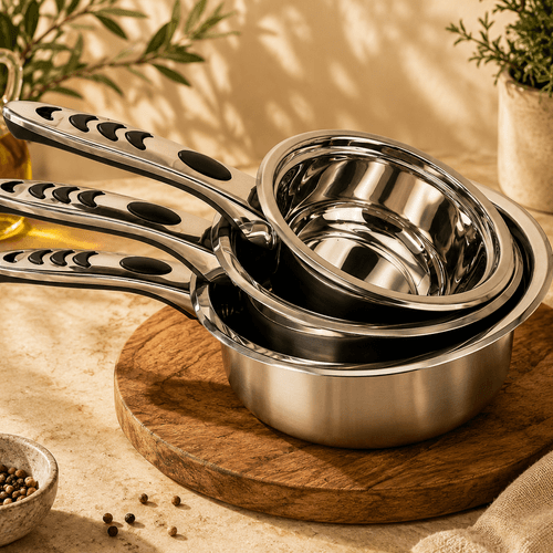 Set De 3 Casseroles En Acier Inoxydable Avec Poignées Ergonomiques 3.5 Mm 