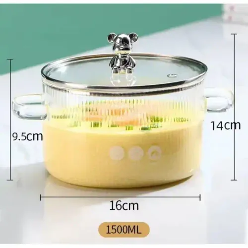 Marmite À Soupe En Verre Avec Couvercle, Double Poignée, Degré De Chaleur, Feu Au Micro-ondes, Poêle