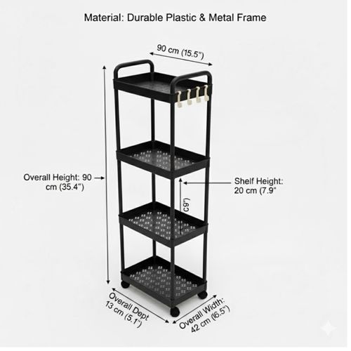Étagère De Rangement Multifonction À 4 Niveaux Avec Roulettes