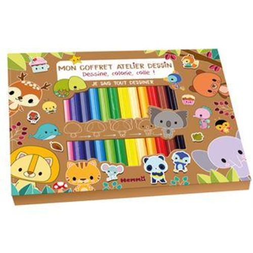 Mon Coffret Dessin - Je Sais Tout Dessiner 1 Bloc Détachable + 2 Feutres + 12 Cr