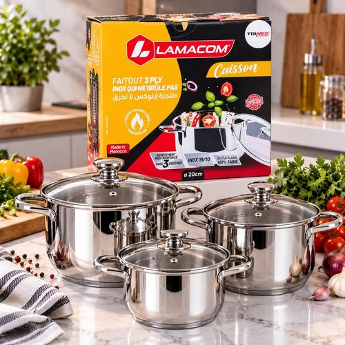 Faitout Inox Tri-ply 18/10 Avec Couvercle En Verre Ø20 Cm