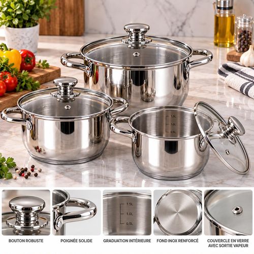 Faitout Inox Tri-ply 18/10 Avec Couvercle En Verre Ø20 Cm