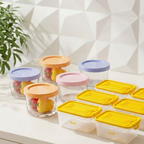 Set De Rangement Cuisine : 3 Pots En Verre + 6 Boîte En Plastique