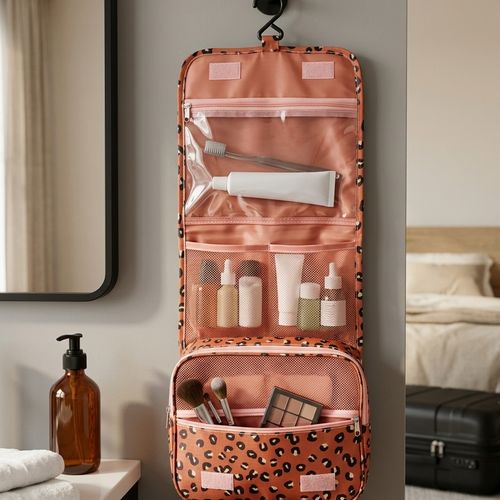 Trousse De Toilette De Voyage Suspendue Pliable, Avec Crochet Et Compartiments Multiples