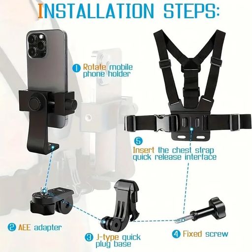 Support de Téléphone et GoPro réglable avec sangle de poitrine, fixation rapide thumbnail 3