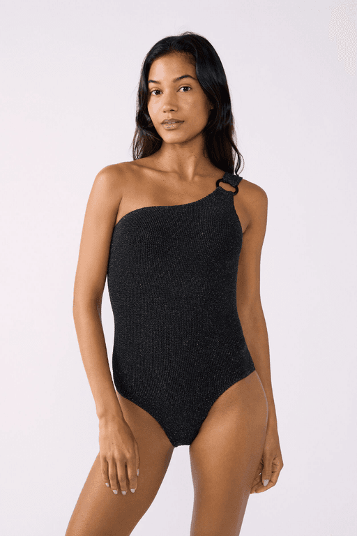 Maillot de bain 1 pièce asymétrique en matière extensible thumbnail 1