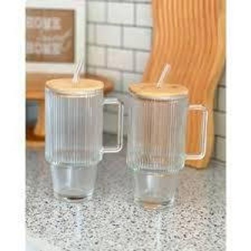 2 Gobelets Xl Verre Mug avec Couvercle et Paille, 500 Ml thumbnail 1