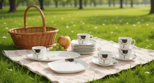 Service de Table 19 Pièces en Porcelaine de Qualité avec Motifs Colorés Compatible Lave Vaisselle thumbnail 1