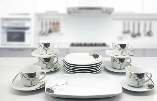 Service de Table 19 Pièces en Porcelaine de Qualité avec Motifs Colorés Compatible Lave Vaisselle thumbnail 2