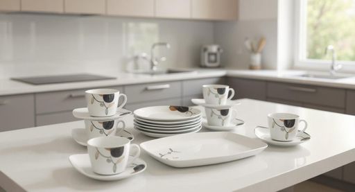 Service de Table 19 Pièces en Porcelaine de Qualité avec Motifs Colorés Compatible Lave Vaisselle thumbnail 4