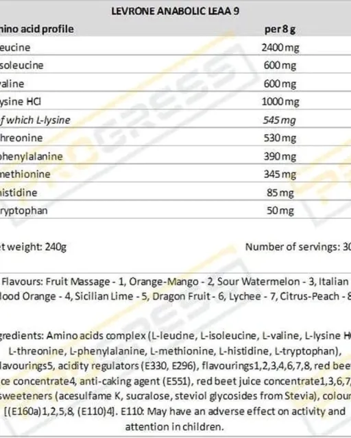 Anabolic LEAA9 240 g Orange-Mango - EAA, BCAA, Leucine & Zero Sucre thumbnail 2
