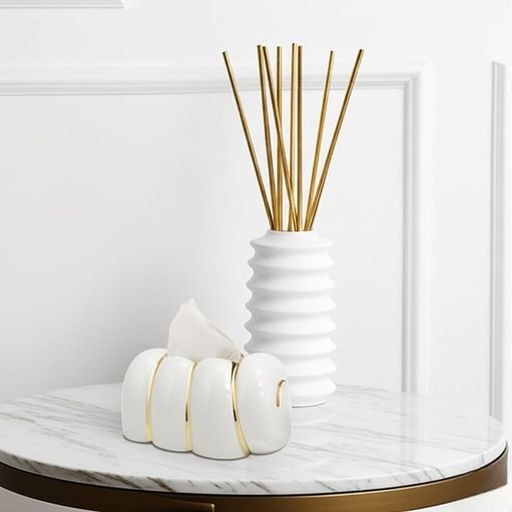 Boîte À Mouchoirs Dorée Au Design Forme Escargot Blanche Avec Détails Dore – Pour Voiture, Maison Et Bureau thumbnail 1