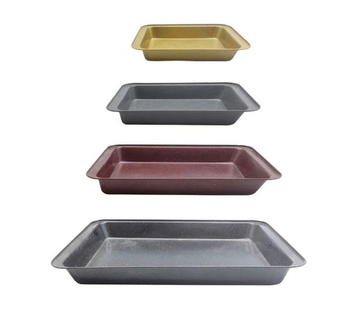 Set 4 plats à four pour plats et gratis ou moiles pour gateaux,4 Plats a Four Rectangulaires antihadesifs - Gratin Plat à Rôtir Antiadhésif- Plateau Four Acier Plaque à Rôtir Rectangulaire le GM 48.2/32/5.5cmMM 43/29/5.5cm,PM 37.8/25.5/5.5cm Et PM 32.4/22.3/5.3cm. thumbnail 2