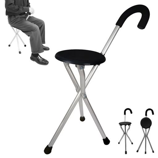 Canne de marche convertible en chaise pour seniors thumbnail 1