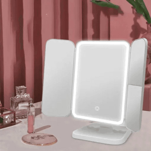 Miroir Cosmétique Led Avec Port Usb Triptyque Avec 3 Modes D’éclairage thumbnail 1