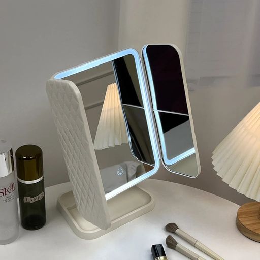 Miroir Cosmétique Led Avec Port Usb Triptyque Avec 3 Modes D’éclairage thumbnail 2
