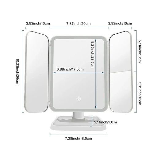 Miroir Cosmétique Led Avec Port Usb Triptyque Avec 3 Modes D’éclairage thumbnail 3