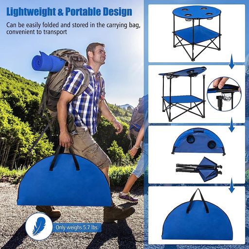Table de Camping Pliante à 2 Niveaux avec 4 Porte-Gobelets pour pique-nique ,camping ,plage thumbnail 3