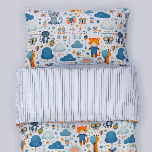 Housse de Couette Bébé Premium Double Face Jungle en Fête (Housse -115x130cm- + 1 TO -30x50 cm-) - Un Luxe pour Votre Bébé // Collection Berceaux de Rêves ! thumbnail 4