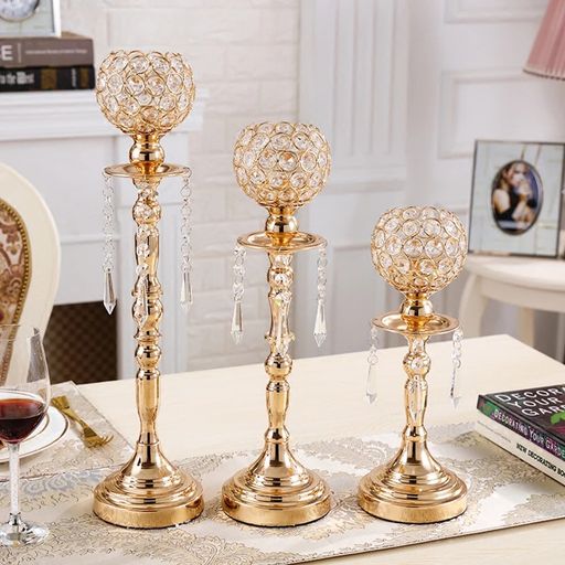 Ensemble de 3 Bougeoirs en Cristal avec Bougies thumbnail 2
