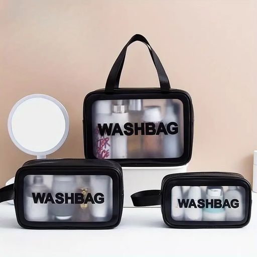 Ensemble de 3 Trousse de Maquillage Transparentes pour Femmes (Couleur Aléatoire) thumbnail 1