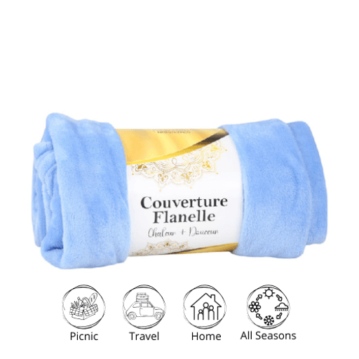 Couverture Flanelle Uni Bleu Ciel -Doux & Antiallergique (C++)  thumbnail 3
