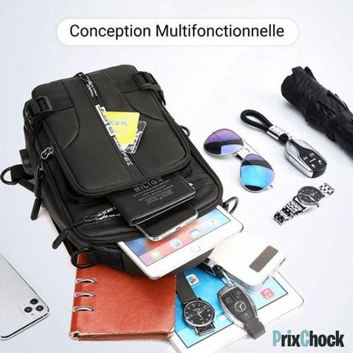 Sac À Bandoulière Avec 6 Poches Unisex Étanche Avec Port De Charge Usb Pour Camping, Travail, Et Randonnée. thumbnail 2