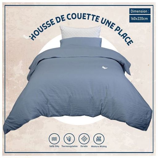 Housse de Couette Bleu Jean (160x220 cm)  1 place + 1 Taies d’Oreiller Assortie // Doux & antiallérgique thumbnail 3