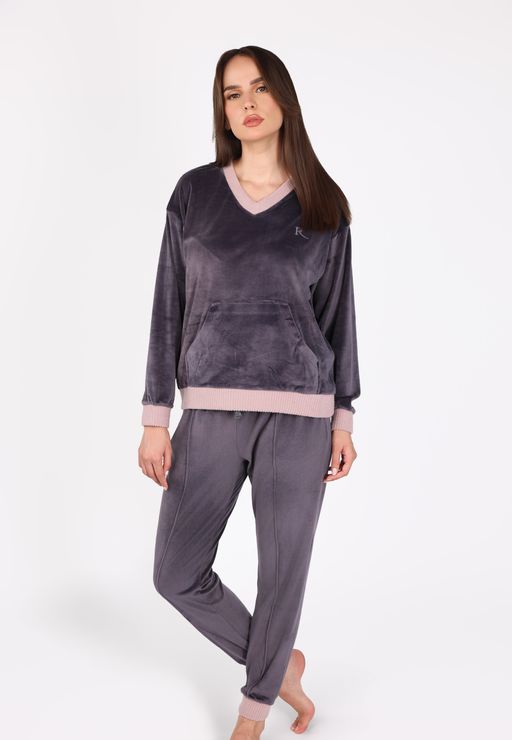 Ensemble Pyjama Col V à Poche | Collection Velvet MLC thumbnail 1