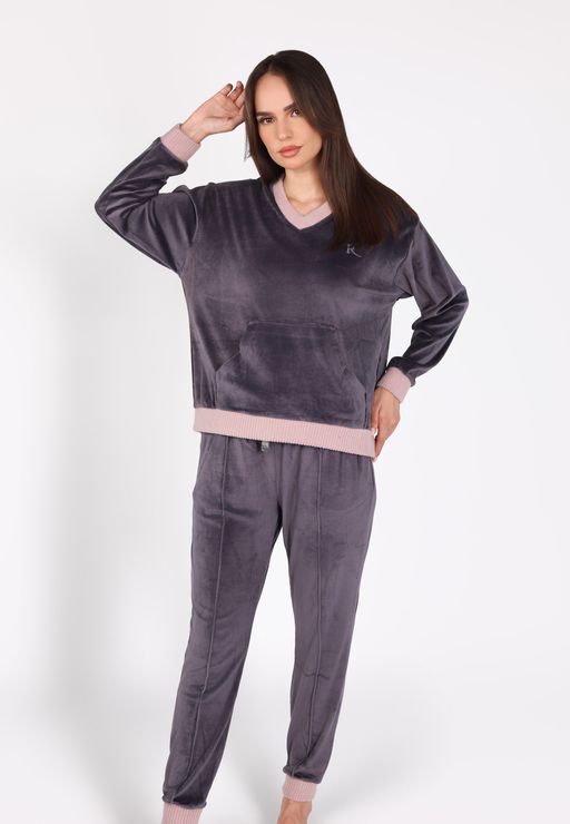 Ensemble Pyjama Col V à Poche | Collection Velvet MLC thumbnail 2