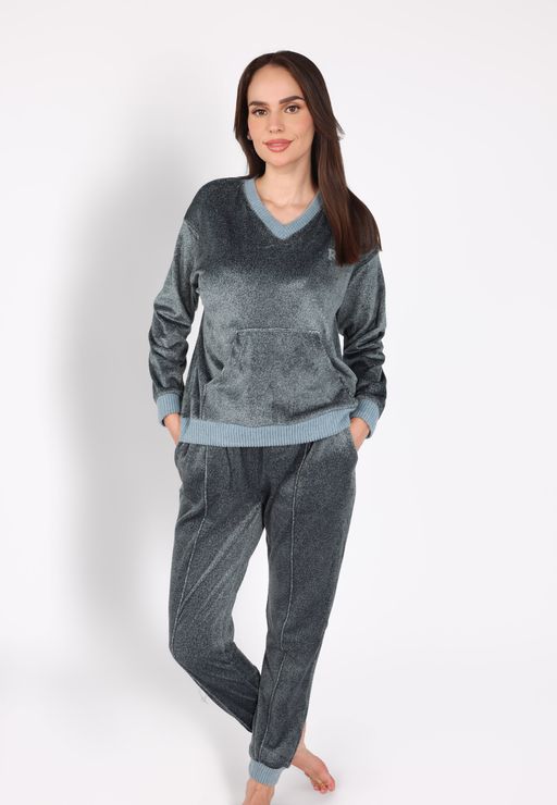 Ensemble Pyjama Col V à Poche | Collection Velvet MLC thumbnail 1