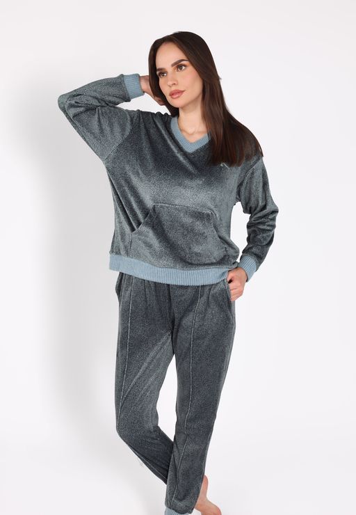 Ensemble Pyjama Col V à Poche | Collection Velvet MLC thumbnail 2