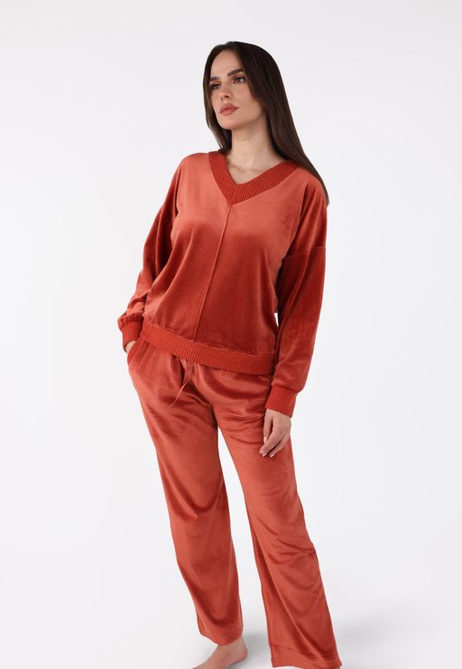 Pyjama Col V à Pantalon Evasé | Collection Velvet MLC thumbnail 1