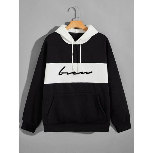 Sweat-shirt à Capuche Noir et Blanc à Poche Kangourou/mul thumbnail 1