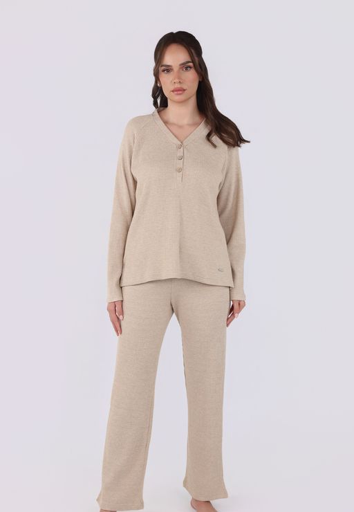 Ensemble Pyjama à Col V et Boutons | Collection Waffle thumbnail 1